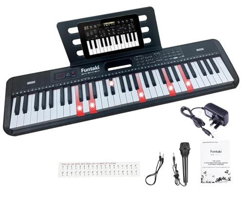 Funtaki 61-Key Electronic Keyboard Piano for Adults with Light Up Keys, 61 Compact Keys Digital Pianos - Perfect Beginner Piano Black