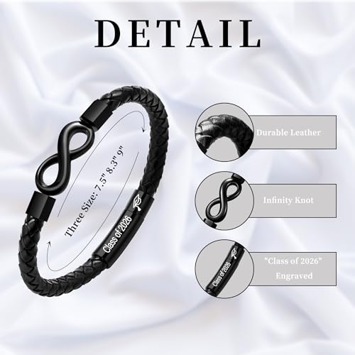 Image of Leather Bracelet Gifts for Men, To My Son Bracelet Fathers Day Bracelet Gifts Dad Grandpa Love You Forever Engraved Birthday Valentines Graduation Gift Infinity Knot Jewelry