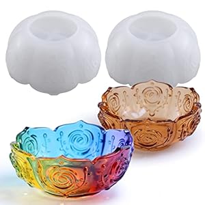 2PCS Flower Tray Resin Mold, Lotus Bowl Silicone Mold for Epoxy Resin Casting, Unique Resin Concrete Mold for DIY Jewelry Holder Trinket Container Box Candle Holder Home Table Decoration