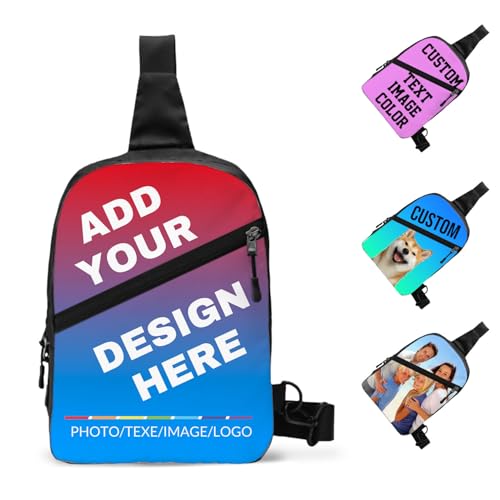 Custom Chest Bag Personalized Crossbody Sling Backpack Add Your Design Name/Photo/Logo/Image/Text Sling Bag For Sports Traveling Hiking Gifts For Family And Friends