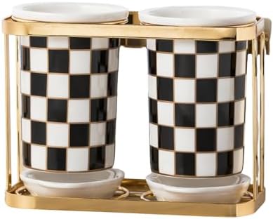 Amazon.com: ASLASL Ceramic Checkered Utensil Crocks with Gold Metal ...