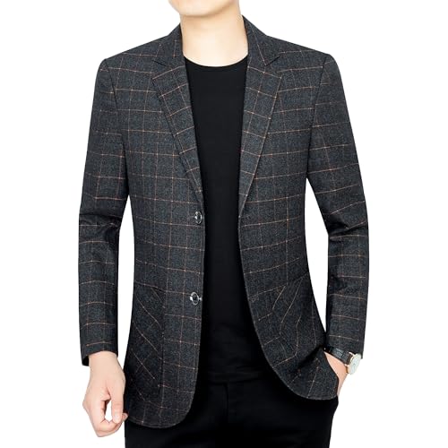 Men's Slim Fit Plaid Suit Jackets Casual Herringbone Tweed Blazer Classic Stripe Single Breasted Tuxedos
