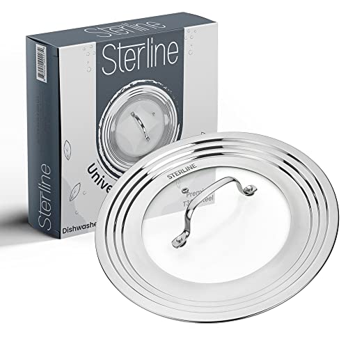 Sterline Large Universal Lid,Fits 8 -12 Inch Cookware,Tempered Glass Top with Steam Vent for Pots, Frying Pan,Stainless Steel Replacement Pot Lid for Kitchen Organizing, Space Saving by Sterline - Used condition - US$22.02