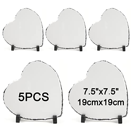 Orj 5 Pack Sublimation Slate Blanks 7.5X7.5 Inch Heart Custom Stone Slate Picture Frame Heat Transfer Rock Photo Plaque With Display Stand Decoration For Desktop Souvenir #TOP29
