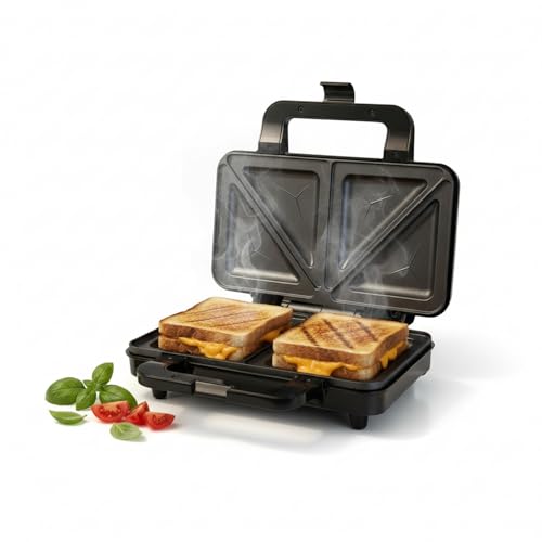 Image of ITALIA Premium Jumbo Sandwich Maker 900W | Non-Stick 2-Slice Triangle Toaster | Electric Panini Press with Cool Touch Handle & Oil-Free Cooking | 1-Year Warranty | Stainless Steel & Black