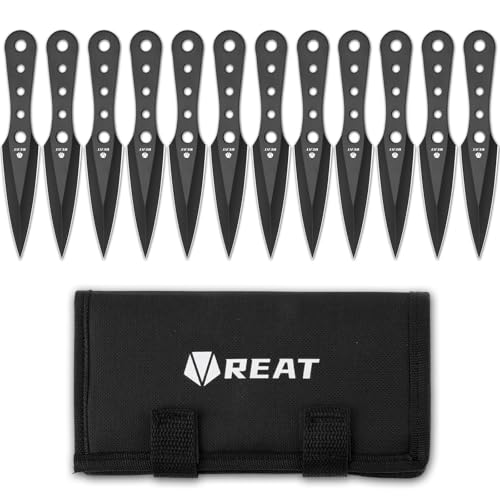REAT Throwing Knives - 12 Piece, 6.5' 440 Stainless Steel with Full Tang Design, Includes Nylon Carrying Case for Safe Storage,Ninja Kunai Knives for Competition,Training,Recreation,Gifts for Men,Women
