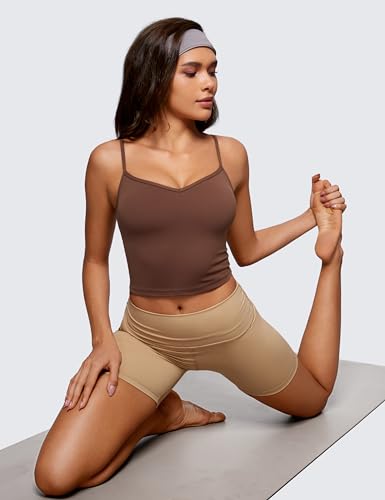 Image of CRZ YOGA Butterluxe Sweetheart Crop Tank Tops | Light Support, Removable Pads, Yoga, Extremely Soft, U Back, Adjustable Spaghetti Straps, Longline Sports Bras for Women