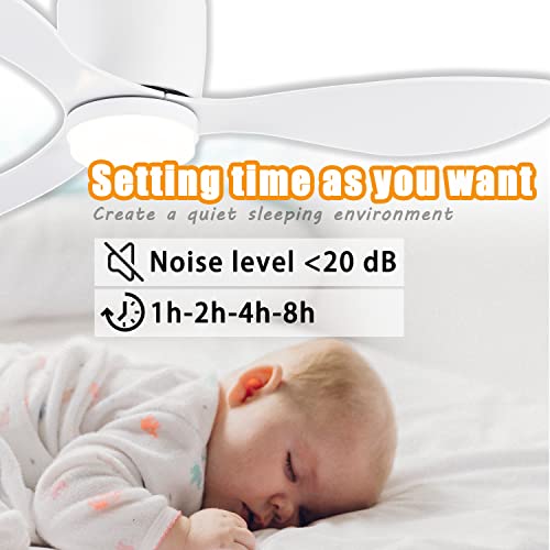 Gesum Ceiling Fan With Light, 42" Small Ceiling Fan Light With 3 Colors, 6 Speeds, Timing,Low Profile Ceiling Fan With Remote Control 3 Blades For Kitchen Bedroom Dining Room (White) #TOP5