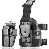 Universal OWB Holster for Glock/Sig/S&W/Springfield/CZ/Beretta/Taurus/Canik/FN/1911/Walther, Fits 100+ Pistols for Full & Compact Size Pistols, Index Finger Release, Left Hand, Black - Drop Leg Style