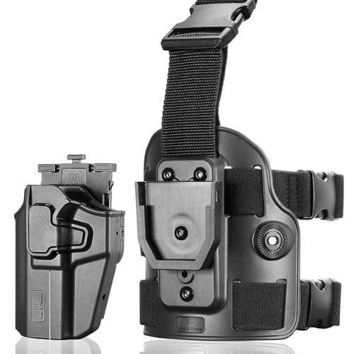 Universal OWB Holster for Glock/Sig/S&W/Springfield/CZ/Beretta/Taurus/Canik/FN/1911/Walther, Fits 100+ Pistols for Full & Compact Size Pistols, Index Finger Release, Left Hand, Black - Drop Leg Style