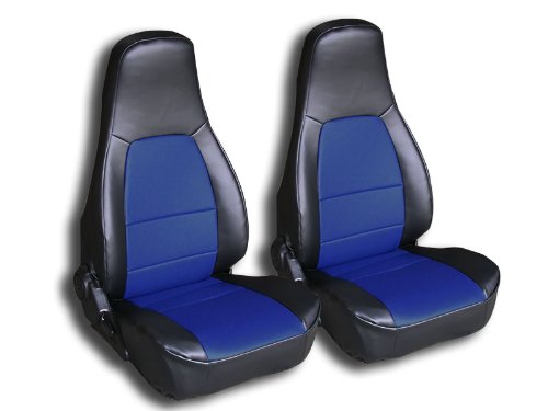 Iggee 1990-1997 Mazda Miata Black/Blue Artificial Leather Custom Fit Front Seat Cover #TOP4