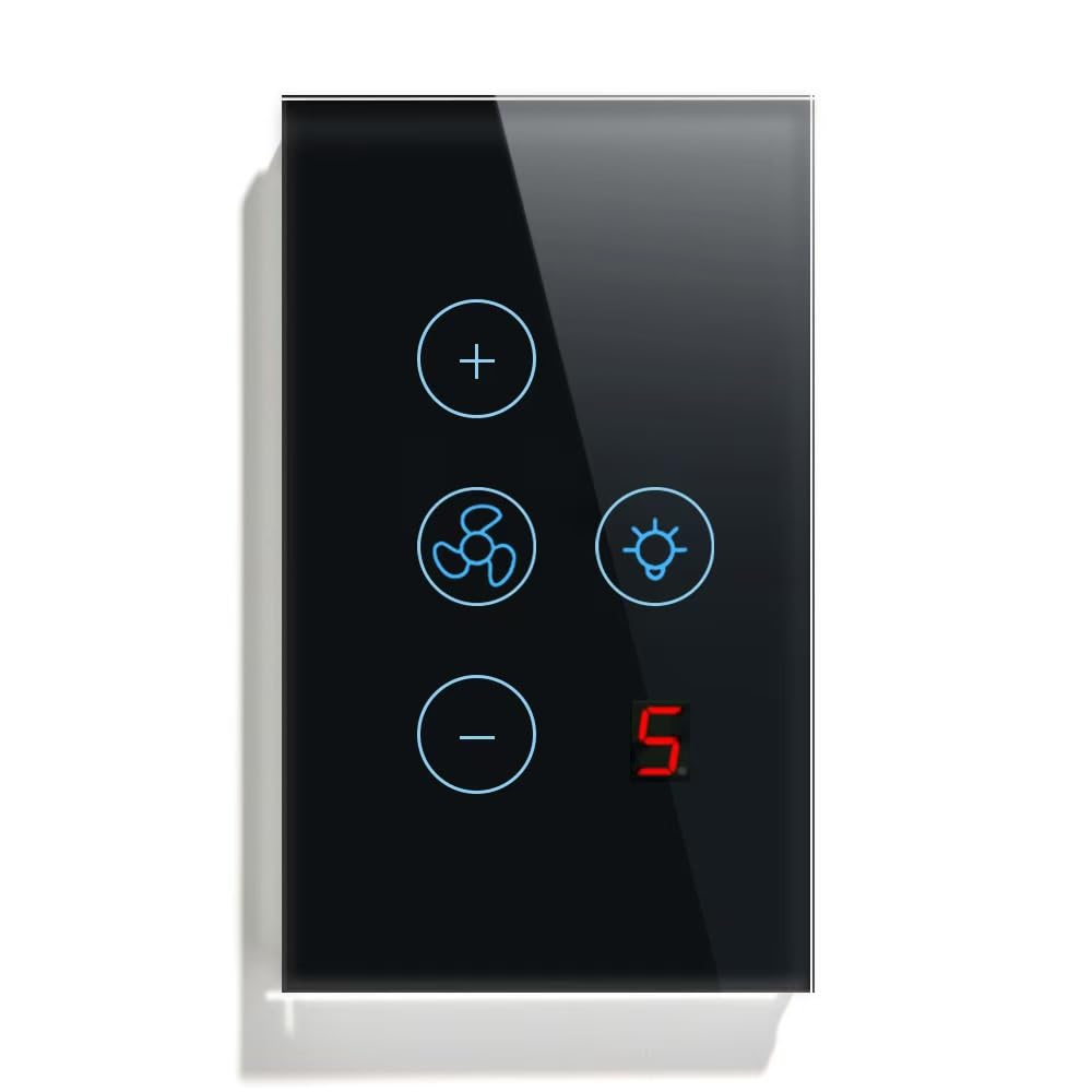 Zibee Smart Ceiling Fan and Light Switch Combo,Adjust Fan Speed,Glass Touch Panel,No Neutral line Needed and Neutral line Needed Dual Mode,ZigBee Hub