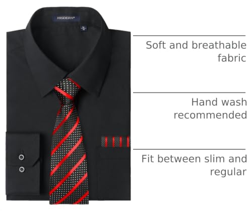 Image of HISDERN Mens Dress Shirt with Tie Pocket Square Set Classic Button Down Shirt Matching Tie Long Sleeve Shirts