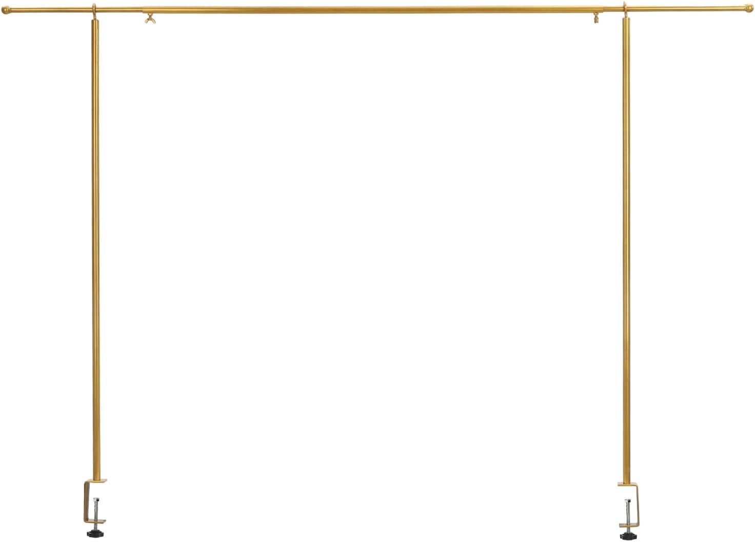 – Tall Over The Table Rod Stand with Clamps Adjustable 135-250cm Gold Metal Table Arch Stand Table Clamp Stand Hanging Rail Party Stands for Decorations Wedding Anniversary (Gold)