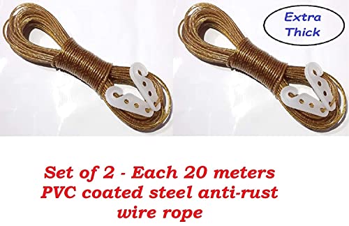 Image of Sakoraware 20 Meter Cloth Drying Ropes PVC Coated Steel Anti-Rust Wire for Dry Clothes with Hook | Portable for Travel Heavy Duty Plastic Skipping Rope Clothesline (Set of 2, Multicolor)