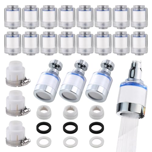 3 Stück Reinkristall Wasserfilter, 360° Wasserhahn Filter für Trinkwasser mit 13 PP-Baumwollfilterelement,3 Universaladapter, Wasserhahn Filter Für Trinkwasser für Küche, Spüle