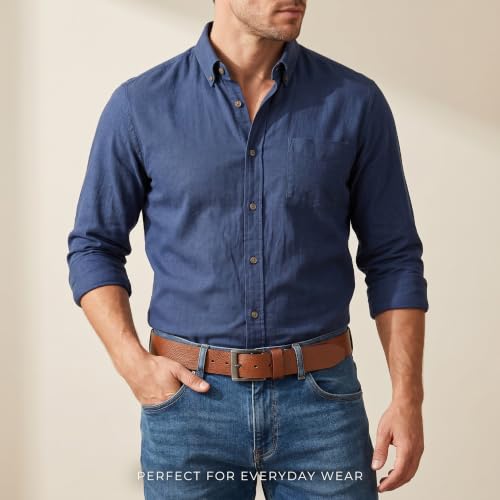 Image of Genuine Leather Belt for Men - Premium Formal & Casual Belt with Metal Buckle - Durable Adjustable Waist Belt for Jeans, Trousers & Office Wear