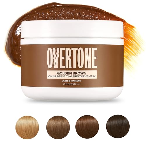Image of Overtone Semi Permanent Hair Color Conditioner, Golden Brown, 8 oz, Nourishing, Damage-Free, Color Depositing Mask for All Hair Types with Shea Butter & Coconut Oil, Vegan & Cruelty-Free