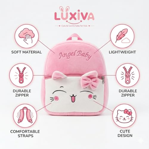 Image of Cartoon Plush Kids School Bag 2-6 Years | Soft Toy Backpack for Boys & Girls | Toddler Nursery Preschool Bag | Lightweight Adjustable Straps