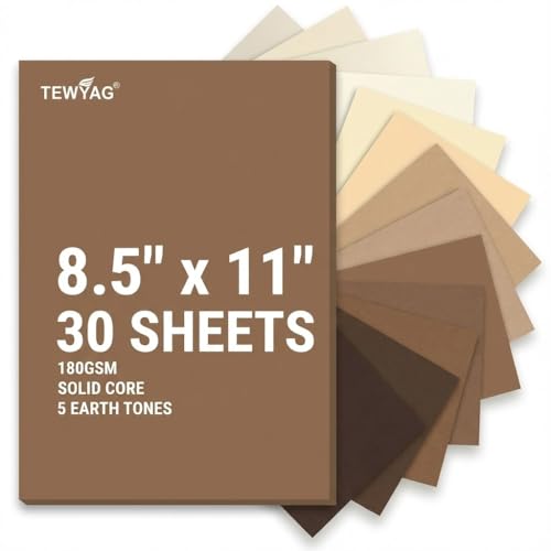 Neutral Cardstock Paper 8.5 x 11 Inch, 30 Sheets Premium Boho Earth Tones 5 Colors 65lb / 180gsm Smooth Virgin Pulp Solid Core Brown Colored Papers for Cricut, Scrapbooking, Wedding Invites & Crafts