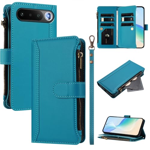 linsuyu Cover Compatible with Realme 16 5G,Compatible with Realme 16 5G Zipper Dual Card Slot Wallet Phone Case Blue2