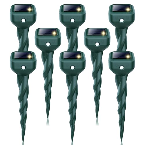 Mole Repellent Solar Powered, 8 Pack Snake & Skunk Repellent for Yard, IP 65 Waterproof Ultrasonic...