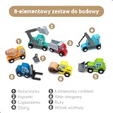 UMU® Drewniany zestaw do zabawy dla dzieci, kompatybilny z Brio World i innymi markami, zawiera koparkę, dźwig, wałek i wiele innych, 8 szt., od 3 lat