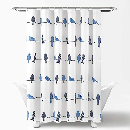 Lush Decor, Navy Rowley Shower Curtain-Floral Animal Bird Print Design For Bathroom, 72 In X 72 #TOP23