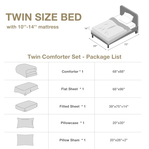 Image of HYMOKEGE Rose Gold /Light Grey Twin Comforter Set Seersucker 5 Pieces, All Season Luxury Bed in a Bag for Bedroom, Bedding Set with Comforter, Sheets, Pillowcase & Sham