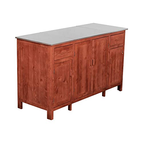 Leisure Season Outdoor Indoor Buffet Server With Cooler Compartment, Stainless Steel Countertop, Medium Brown #TOP2