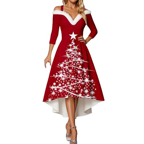 Weihnachtskleid Damen Elegant Funky Langarm Cocktailkleid Vintage Weihnachten Kleid Mode Freizeit Partykleid Festlich Weihnachtskleider...