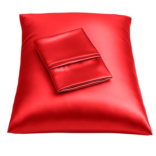 Image of BLISSFORD Satin Pillowcase with Zipper, for Hair and Skin Care, Feels Soft and Cool Like a Silk Pillowcase, Red Satin Pillow Cases Set of 2, Slik Pillow Cover, Standard Size - 2 Pack