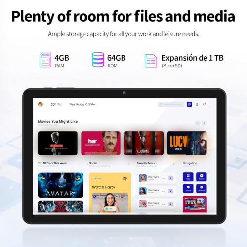 Image of Android Tablet 10 Inch, 4GB+64GB+1TB, Dual Camera,IPS Screen,Grey