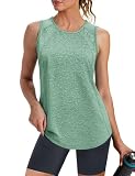 Crewhpo Sportowy top damski bez rękawów, na lato, luźny top z siateczką, lekko szybkoschnący, sportowy top do jogi, fitnessu, treningu, biegania, S-3XL, zielony, M