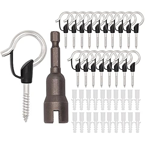 20 Sets Q-Hanger String Light Hanger Hooks with Safety Buckle and Wing Nut Driver,Screw-in Hooks for Plant and Christmas Outdoor Hanging Silver Cover