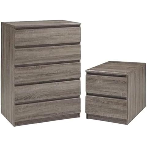 Tvilum Scottsdale 2 Piece Set Modern 5 Drawer Chest and Nightstand in Truffle Cover