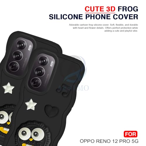 Image of AESTMO Back Case Cover for Oppo Reno 12 Pro 5G | 3D Cute Fun Cartoon Characters | Anti Slip Grip Cute Wave Curly Frame Shape | Full Body Protection Back Cover for Oppo Reno 12 Pro 5G | (Black)