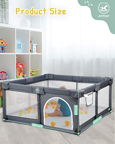 Joypony Baby Playpen, (50X50X27Inch) Large Playpen For Babies And Toddlers, Sturdy Safety Play Yard For Infant, Indoor & Outdoor Play Pen With Gate, Baby Fence With Soft Breathable Mesh, Hand Rings #TOP5