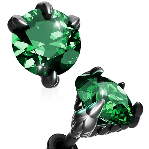 KETRYEP S925 Sterling Silver Dragon Claw Stud Earrings for Men Women Cubic Zirconia Mens Earrings Stud Jewelry for Women Birthday Gifts (6mm Green)