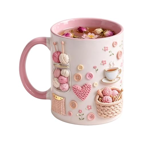 Funny Coffee Mug - 350ml Ceramic Crochet Desk Decor,Novelty Water Mug Coffee Cups - for Women Mom Friend Sister Birthday Christm