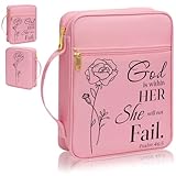 GUEER Bible Cover for Women, Bible Holder, Bible Cover Carrier Carrying Organizer Bag, Zipper and Pockets for Standard Size Bible, Gift for Women boy (Pink-Rose)