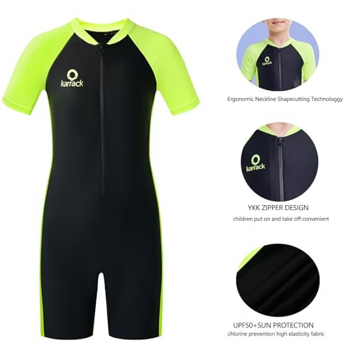 Image of karrack Girls and Boys One Piece Rash Guard Swimsuit Kid Water Sport Short Swimsuit UPF 50+ Sun Protection Bathing Suits