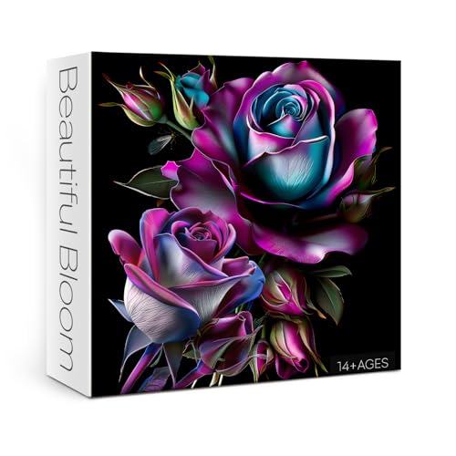 Rompecabezas Art Rose Flower para Adultos 1000 Piezas, Puzzle Floral Imposible Misterioso con Páginas de Flores Silvestres Moradas miniatura 1