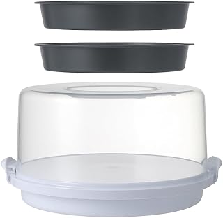 12 Inch Clear Cake Carrier with 2 Pack 9 Inch Round Cake Pans, Durable Carbon Steel Bakeware Set with Locking Lid for Baking, Transport & Storage