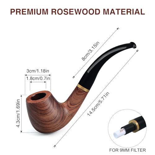 Joyoldelf Tobacco Pipe, Handmade Rosewood Smoking pipe for Beginner with Foldable Pipe Stand, Pipe Pouch and Gift Box