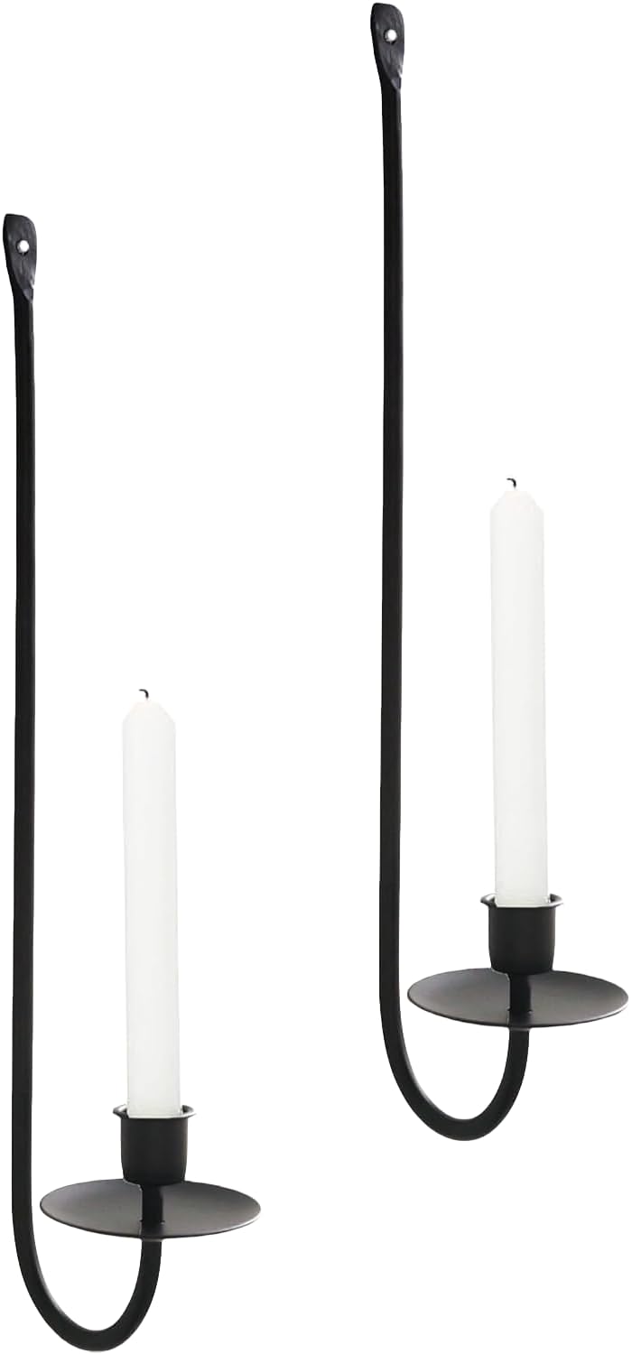 Bougeoirs Muraux Vintage - Lot De 2 - Métal Noir - Décoration Murale Rétro