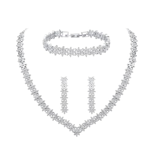 Hadskiss Jewelry Set for Women - Necklace, Earrings & Bracelet with Cubic Zirconia