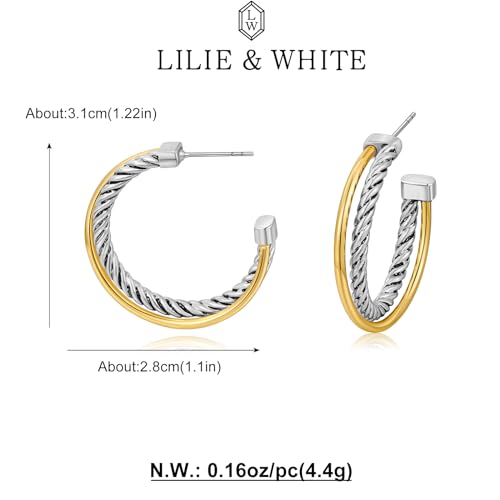 LILIE&WHITE Twist Two Tone Hoop Earrings For Women Gold And Silver Earrings With Three Circles Two Tone Statement Earrings Fashion Jewelry4