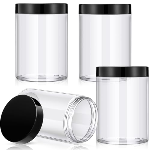 Image of Patelai 4 Pcs Plastic Jars Wide Mouth with Lids,12 Ounce,Black