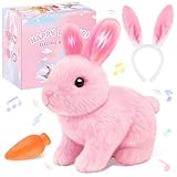 LAITYUM Realistic Bunny for Kids - Interactive Hopping Bunny Toy Set with Bunny Ears, Electric Lifelike Robot Rabbit that Move, Walking Barking and Wagging Tail Bunby Stuffed Animal with Sounds, Pink